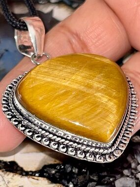 Teardrop Tiger Eye Tree of Life Pendant  2 1/4”